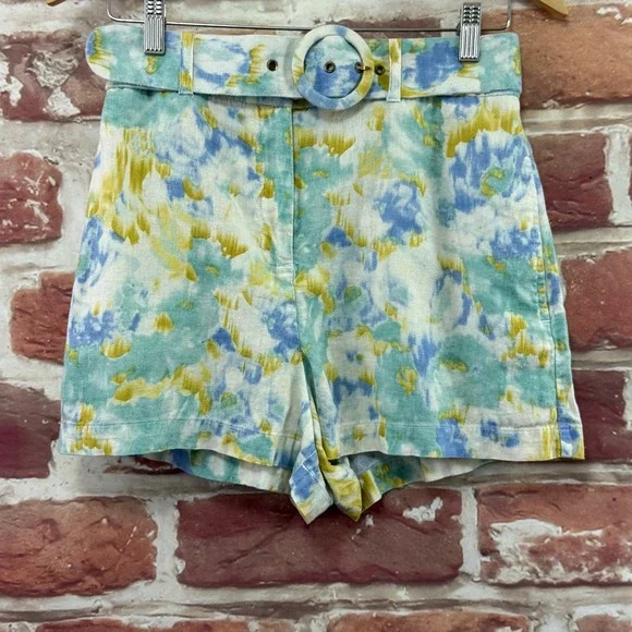 Christian Lacroix Shorts Women's Small Multicolor Abstract Linen Blend Belted - Picture 6 of 8